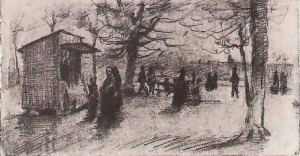 van Gogh Drawings: The Terrace Of The Tuileries With People Walking