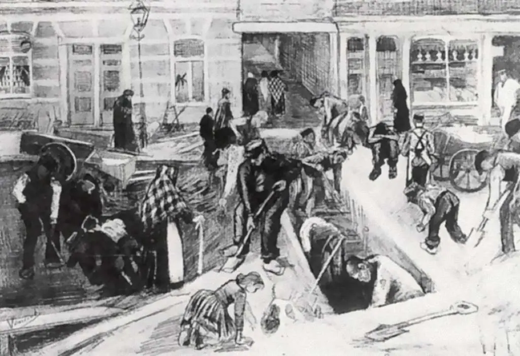 van Gogh Drawings: Torn-up Street With Diggers