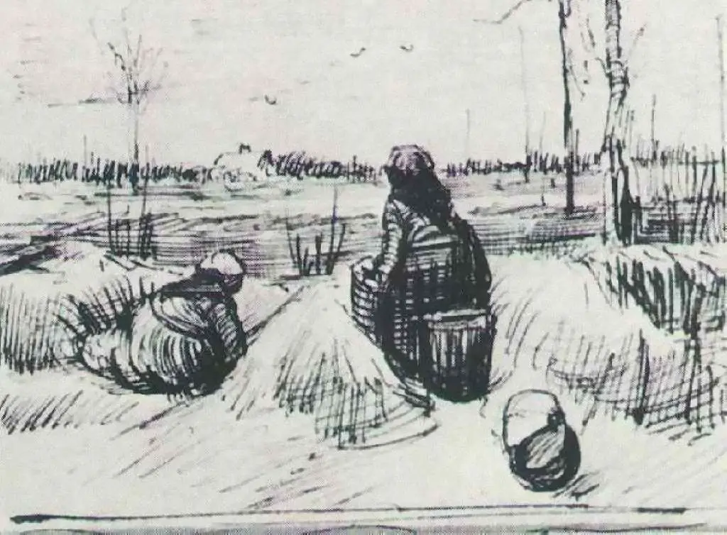 van Gogh Drawings: Two Peasant Women Working In A Field