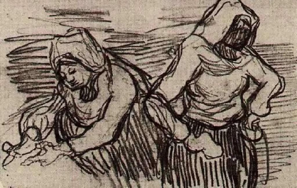 van Gogh Drawings: Two Women Working In The Field