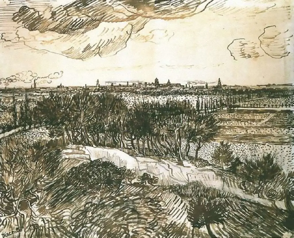 van Gogh Drawings: View Of Arles From A Hill