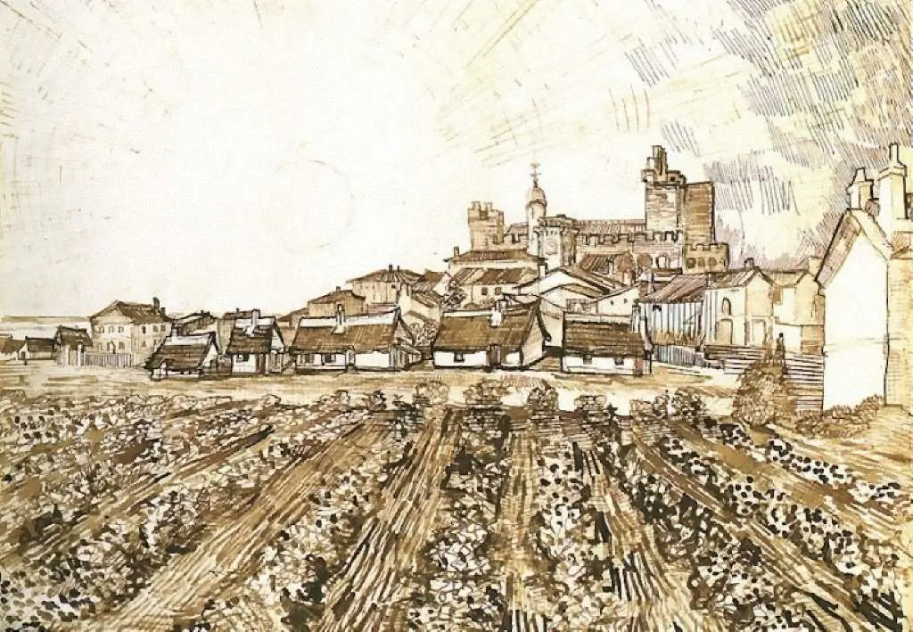 van Gogh Drawings: View Of Saintes-maries With Church And Ramparts
