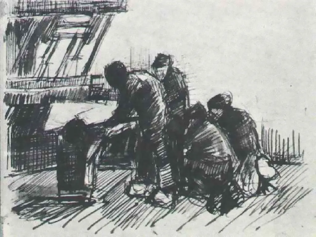 van Gogh Drawings: Weaver With Other Figures In Front Of Loom