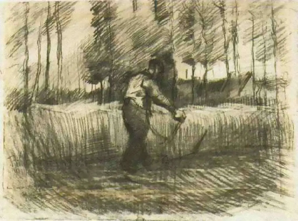 van Gogh Drawings: Wheat Field With Trees And Mower