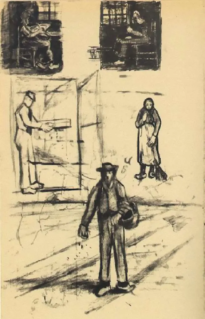 van Gogh Drawings: Woman Near A Window Twice Man With Winnow Sower And Woman With Broom