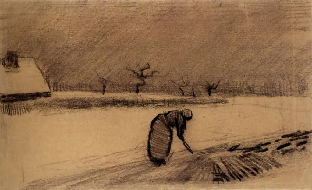 van Gogh Drawings: Woman With A Fork In A Winter Landscape