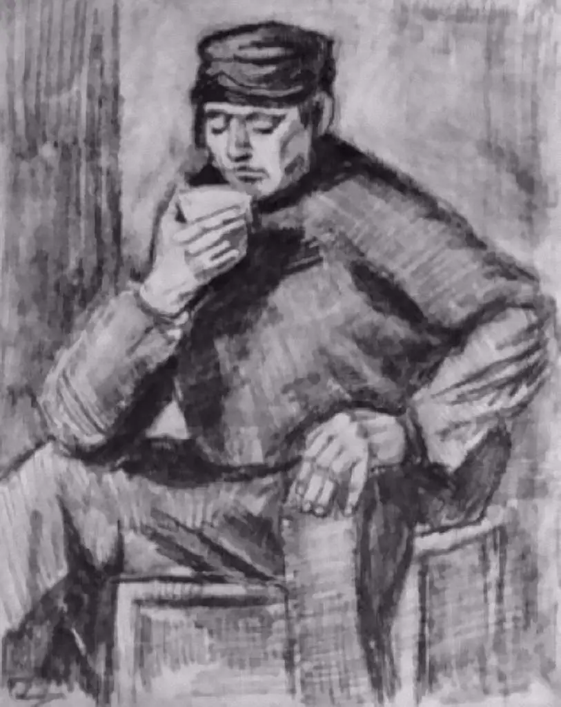 van Gogh Drawings: Young Man Sitting With A Cup In His Hand Half-length