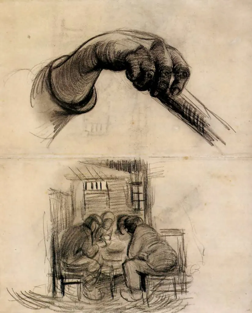 van Gogh Drawings: And With A Stick And Four People Sharing A Meal