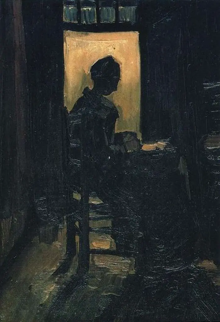 van Gogh Nuenen 1883-85: Peasant Woman Seated Before An Open Door Peeling Potatoes