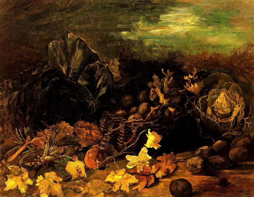 van Gogh Nuenen 1883-85: Still Life With A Basket Of Potatoes Surrounded By Autumn Leaves And Vegetables