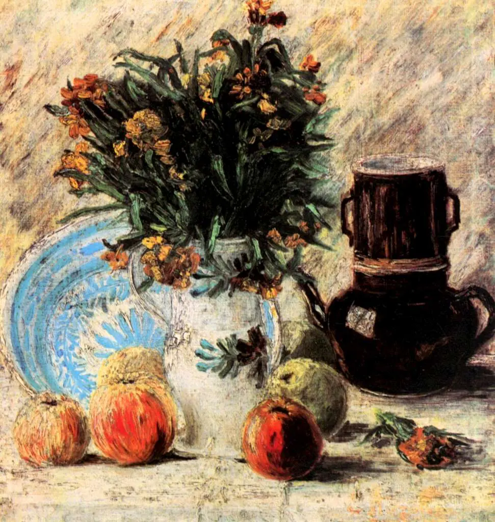van Gogh Paris 1886-88: Vase With Flowers Coffeepot And Fruit