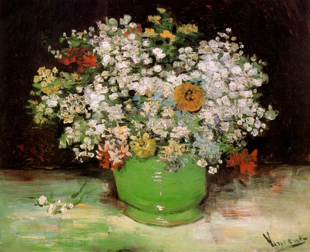 van Gogh Paris 1886-88: Vase With Zinnias And Other Flowers