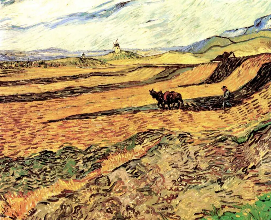 van Gogh Saint Remy 1889-90: Field With Ploughman And Mill