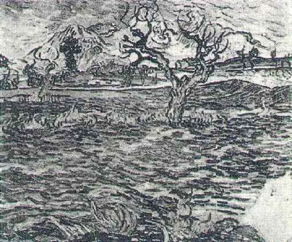 van Gogh Saint Remy 1889-90: Landscape With Olive Tree And Mountains In The Background