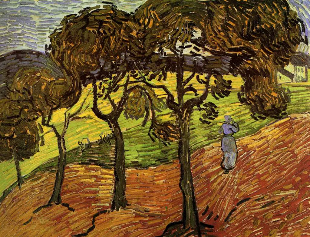 van Gogh Saint Remy 1889-90: Landscape With Trees And Figures