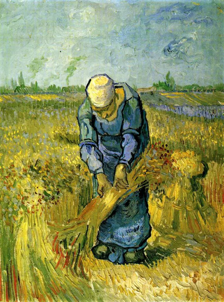 van Gogh Saint Remy 1889-90: Peasant Woman Binding Sheaves After Millet