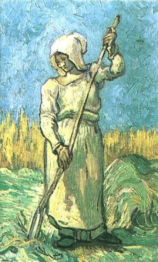 van Gogh Saint Remy 1889-90: Peasant Woman With A Rake After Millet