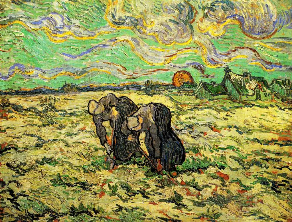 van Gogh Saint Remy 1889-90: Two Peasant Women Digging In Field With Snow
