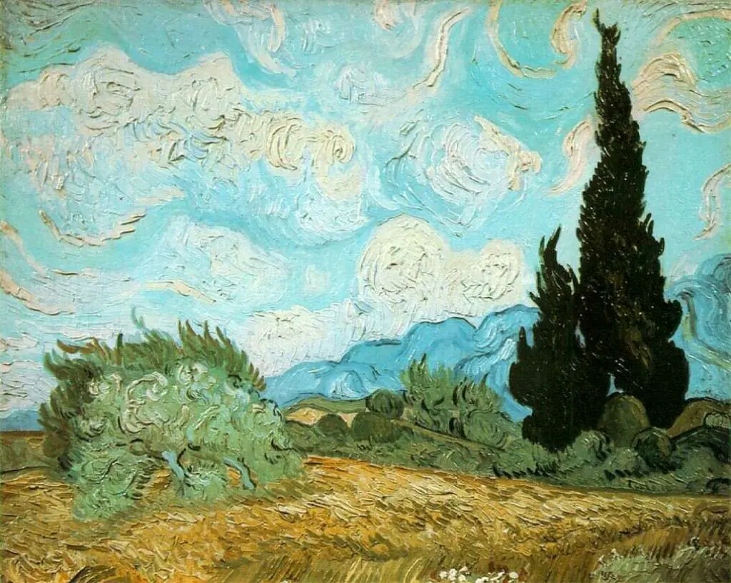 van Gogh Saint Remy 1889-90: Wheat Field With Cypresses2