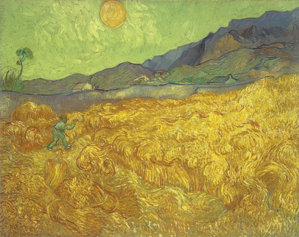 van Gogh Saint Remy 1889-90: Wheat Field With Reaper And Sun