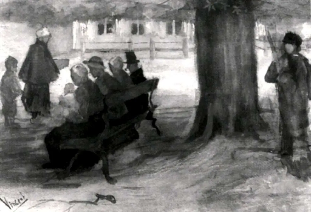 van Gogh Watercolors: Bench With Four Persons And Baby