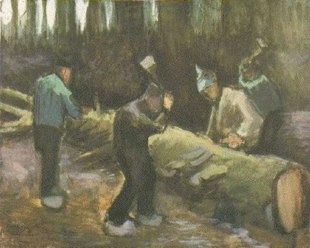 van Gogh Watercolors: Four Men Cutting Wood