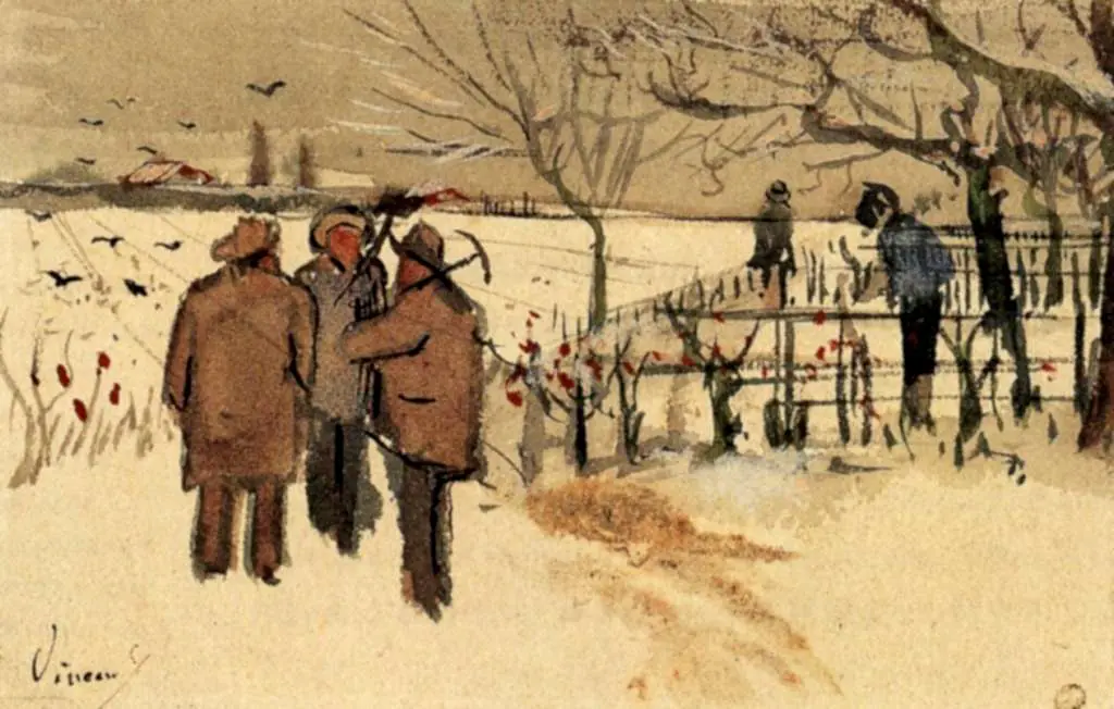 van Gogh Watercolors: Miners In The Snow Winter