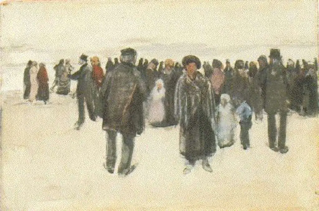 van Gogh Watercolors: People Strolling On The Beach