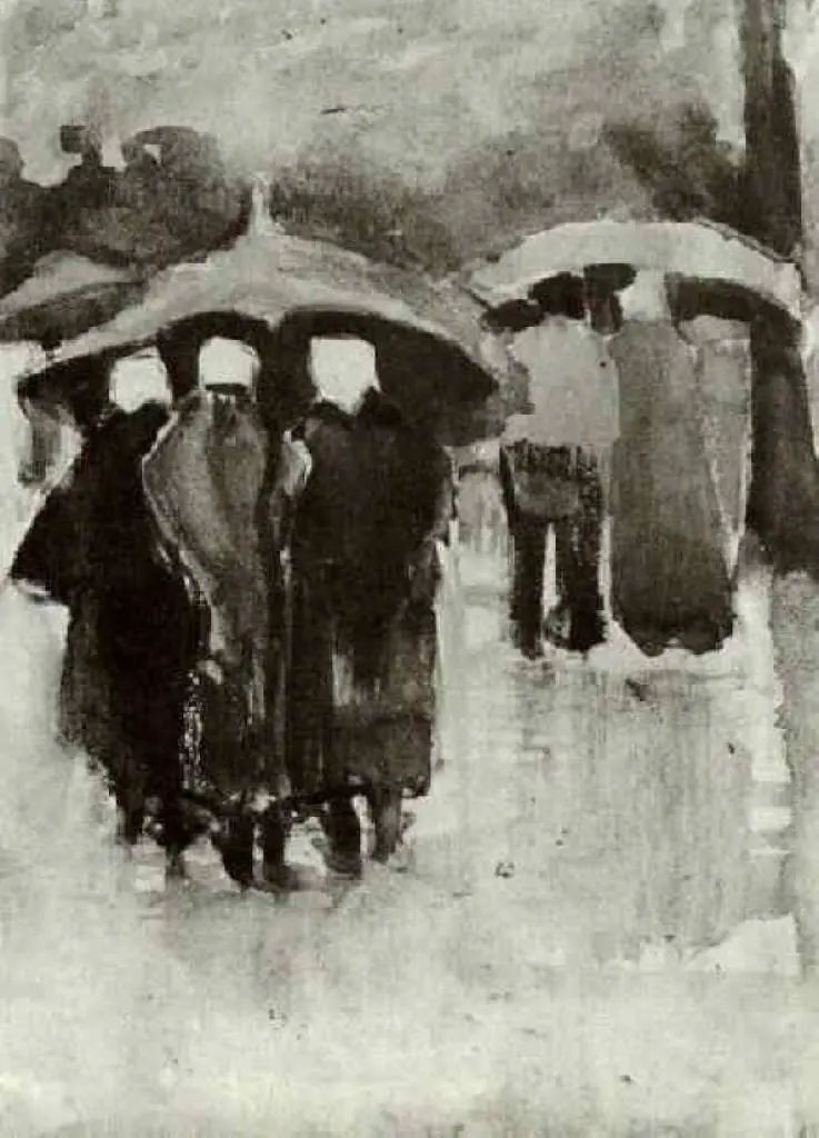 van Gogh Watercolors: Scheveningen Women And Other People Under Umbrellas