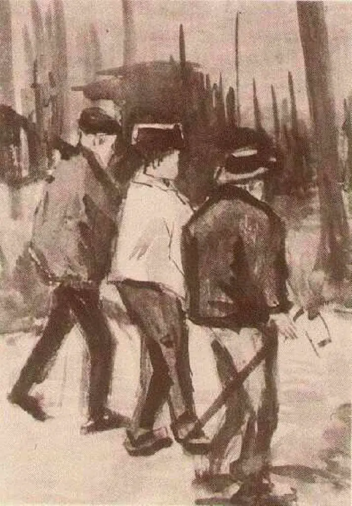van Gogh Watercolors: Three Woodcutters Walking
