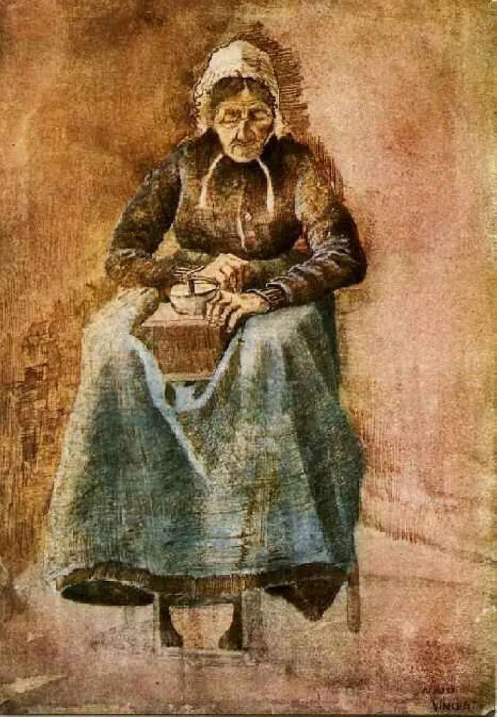 van Gogh Watercolors: Woman Grinding Coffee