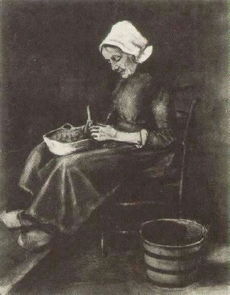 van Gogh Watercolors: Woman Peeling Potatoes