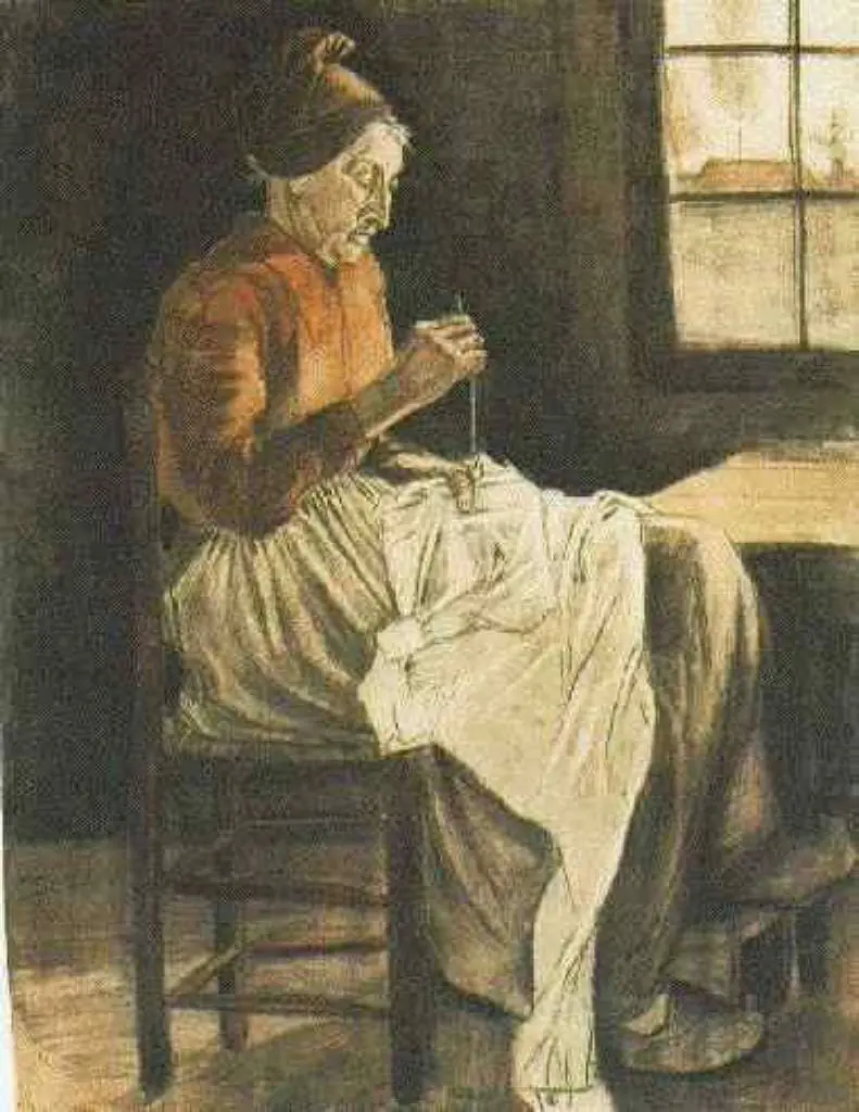 van Gogh Watercolors: Woman Sewing3