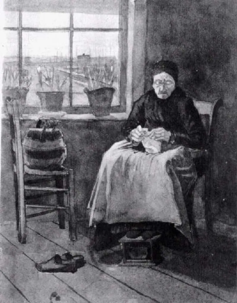van Gogh Watercolors: Woman At The Window Knitting